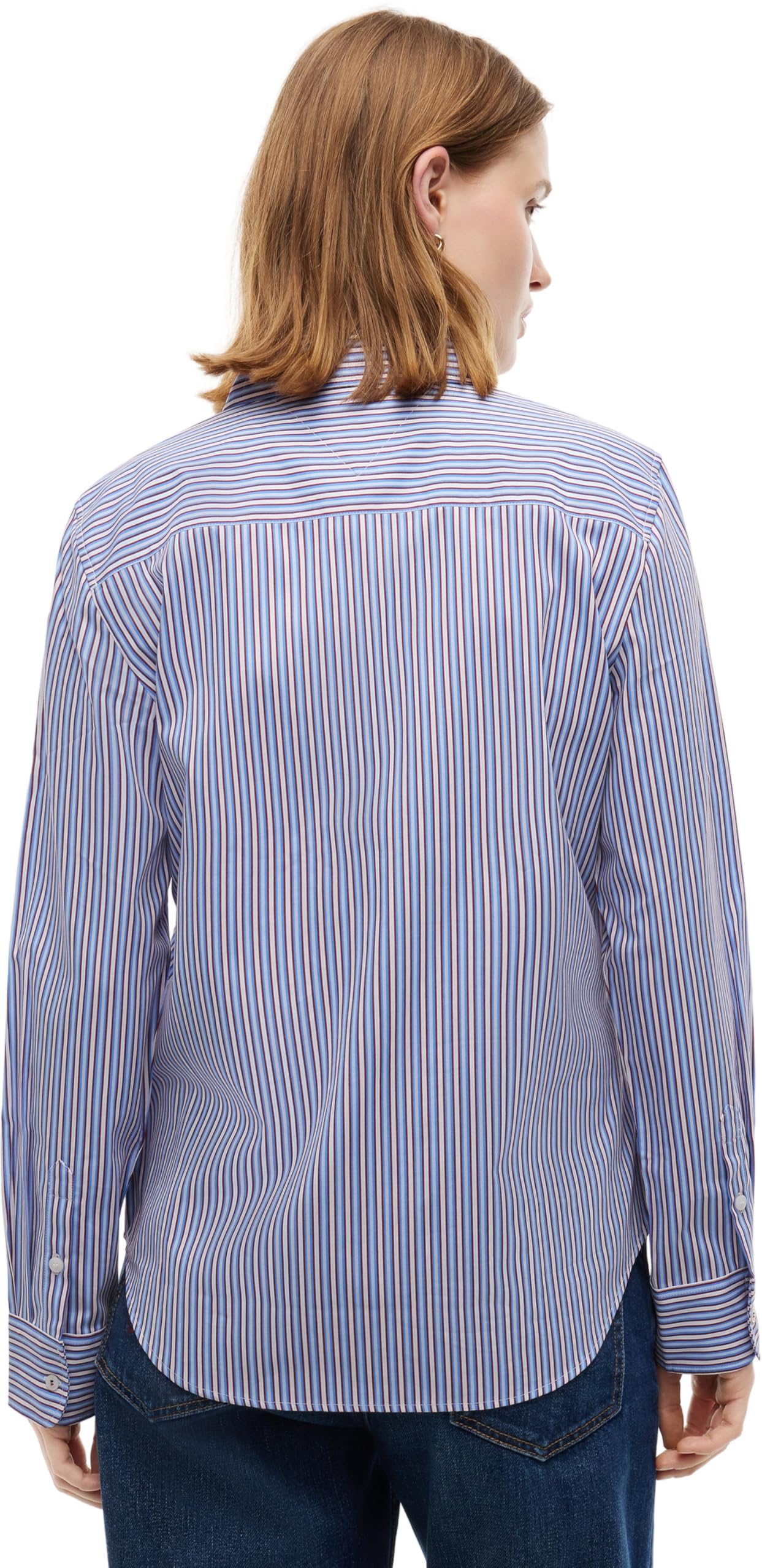 Tommy Hilfiger Women's, Summer Poplin Regular Shirt Ww0Ww51155, L/S Shirt, Blue Burgundy Multi Stripe, 52
