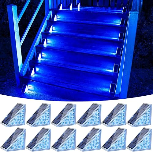 Vista 24 de VOLISUN Paquete de 12 luces solares para escaleras, luces solares impermeables IP67, luz de paso al aire libre con 13 LED, decoración de iluminación