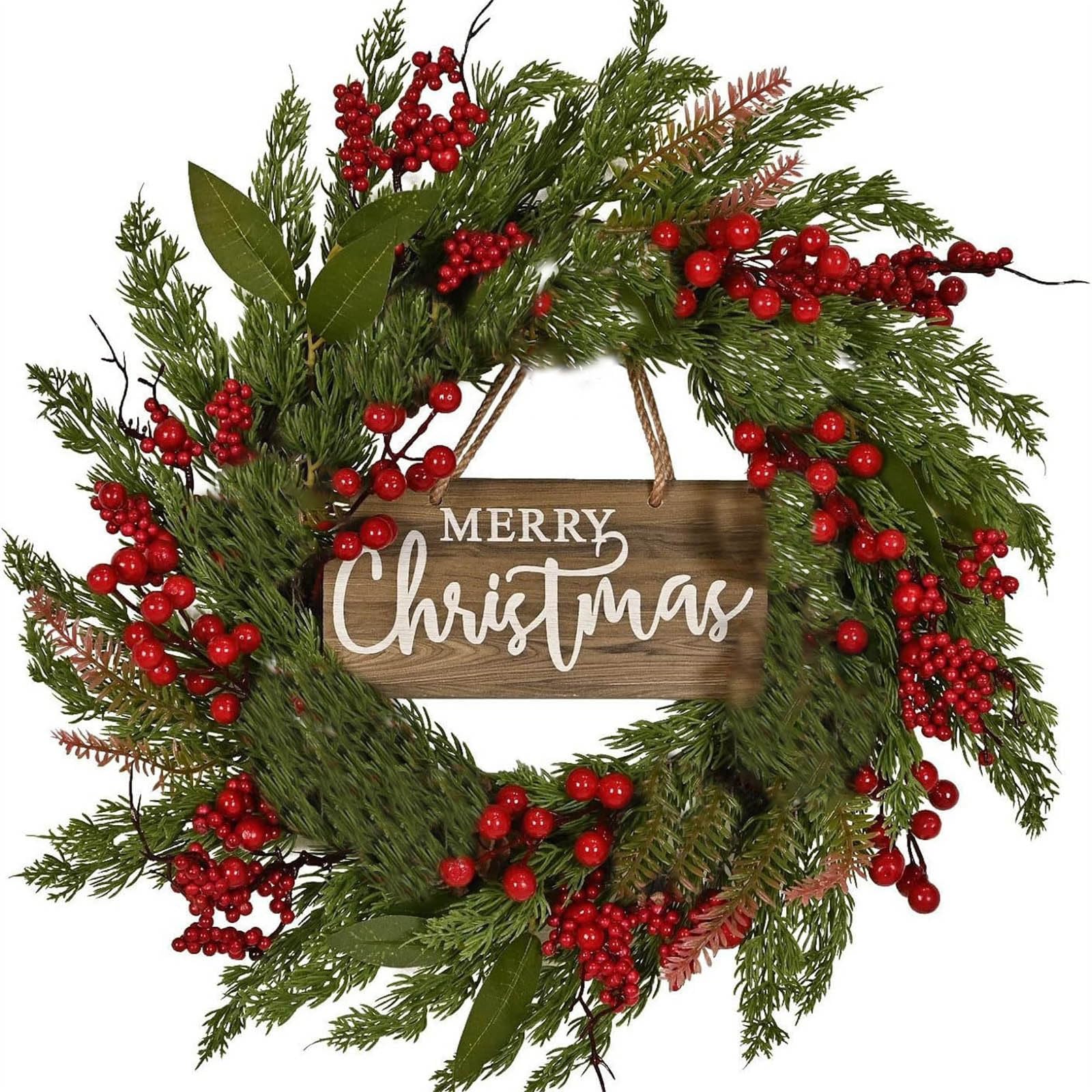 Colorful Christmas Door Hanging Wreath Decoration Pine Needle and Berries Window Garlands Party Ornament Christmas Wreath Door Decoration