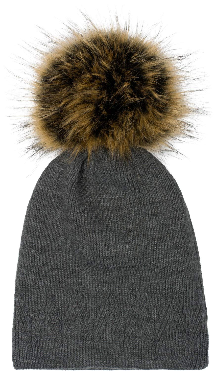 styleBREAKER Unisex Warm unicoloured Knitted Bobble Cap with Serrated Pattern, Detachable Fake Fur Bobble, Winter hat 04024181, Colour:Dark Grey