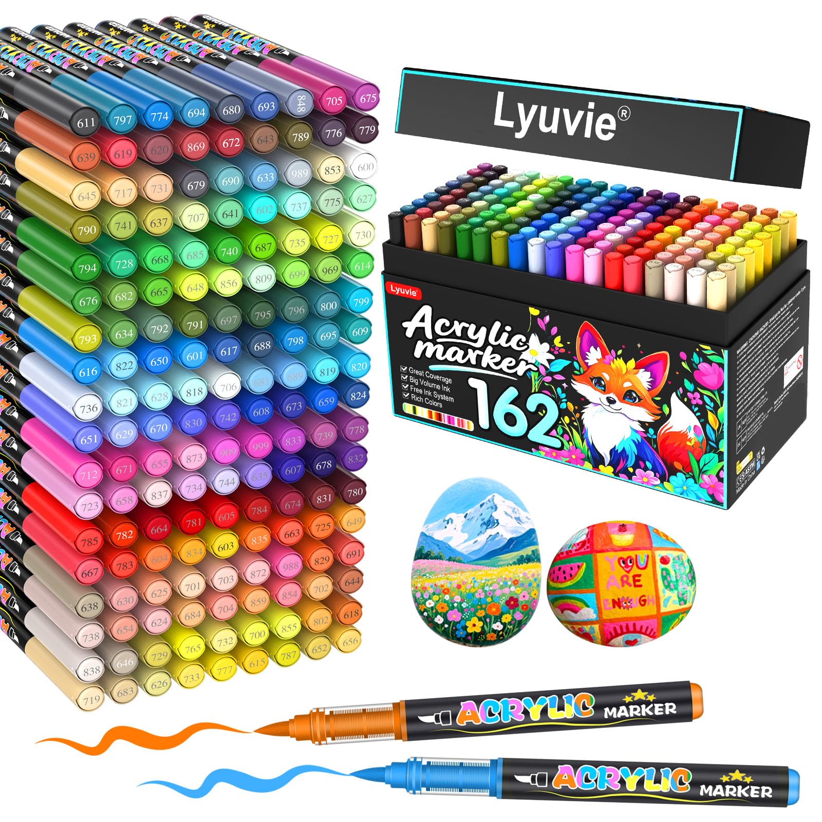Lyuvie Feutre Acrylique, 96 Couleurs Marqueur Peinture Acrylique Avec