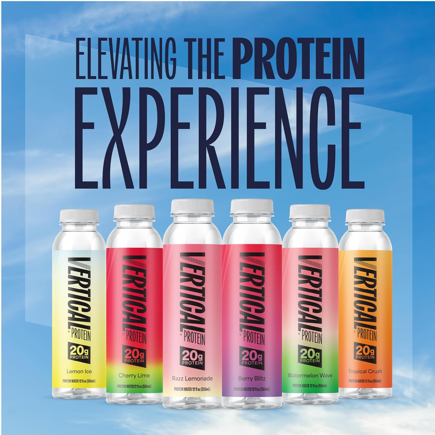 Vertical Protein Ready to Drink Variety Pack of 12, with 20g of Whey Isolate, Clear Post Workout Recovery Drinks, No Artificial Sweeteners, Low Calorie, Protein Water Drinks