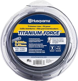 Husqvarna Titanium Force 0.095-Inch, 140-Foot Spooled String Trimmer Line, Professional Grade Copolymer Weed Eater Line with Cutter, 639005102