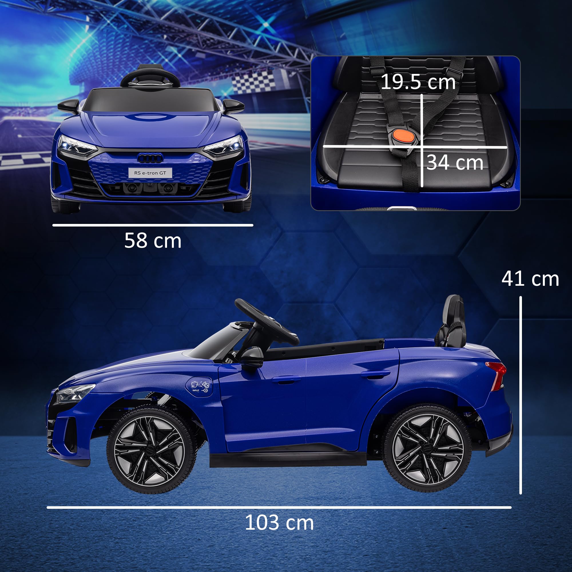 HOMCOM Voiture électrique Enfant 12 V - véhicule électrique avec télécommande parentale fournie - V. Max. 5 Km/h - Effets sonores, Lumineux - Audi RS E-tron GT Bleu foncé