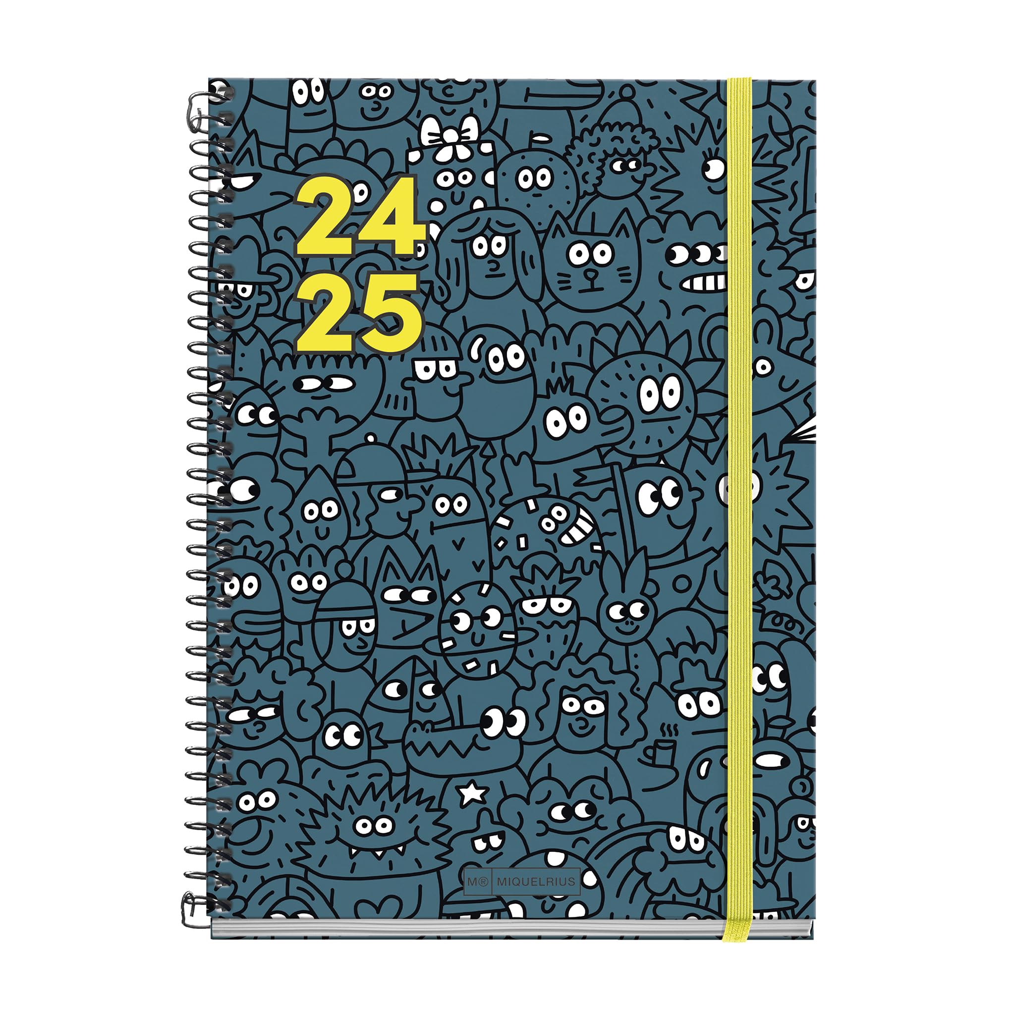 Miquelrius - Agenda Escolar 2024-2025, Septiembre 24 a Junio 25, 155 x 215 mm, Agenda Día Página, Cubierta Cartón Forrado, Agenda 2024 2025, Espiral Metálico Negro, Español e Inglés, Doodle