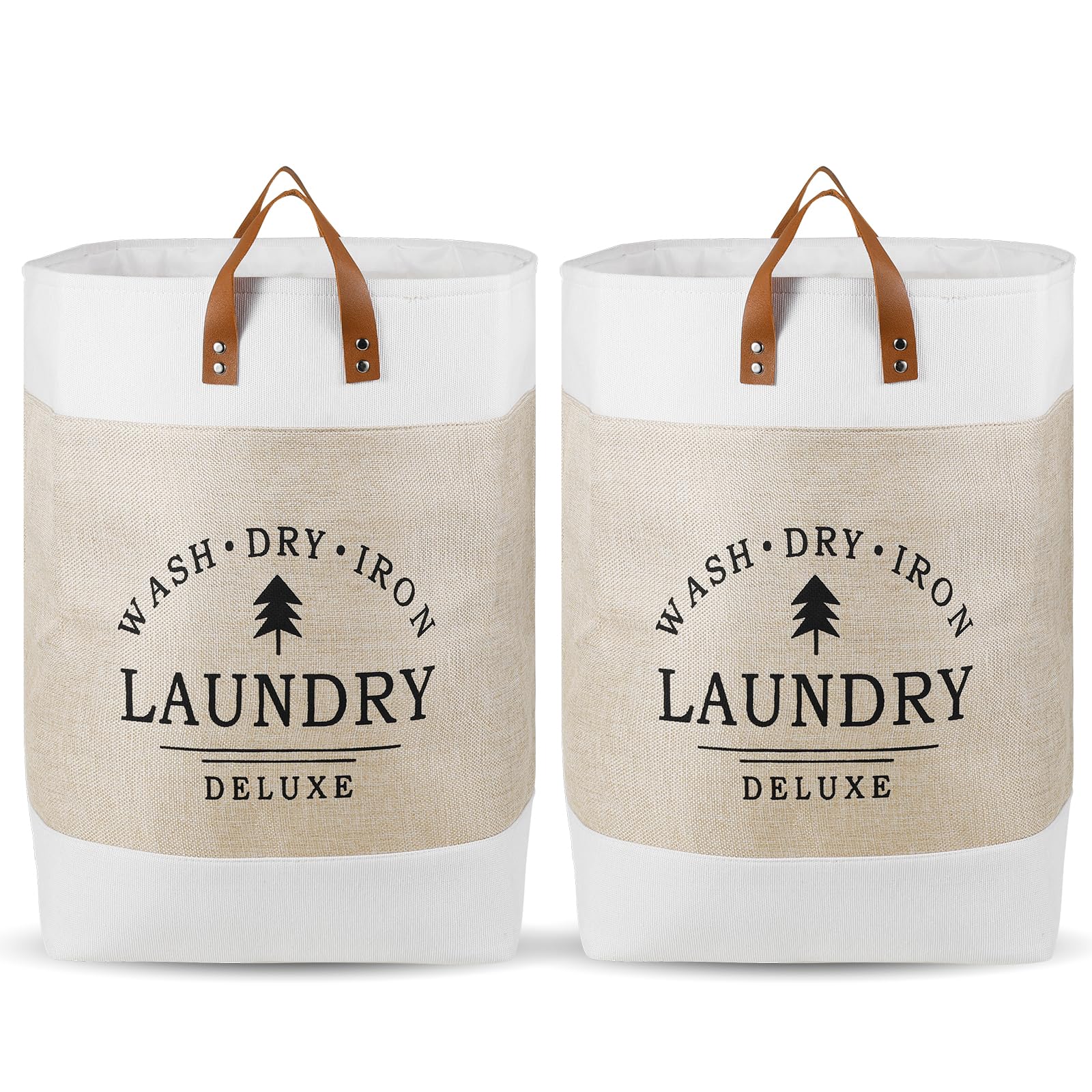 Rhaiqbvc 2Pcs Folding Laundry Baskets 33 X 33 X 54 Cm Laundry Hamper With Handle Portable Collapsible Laundries Baskets For Home Bedroom Bathroom