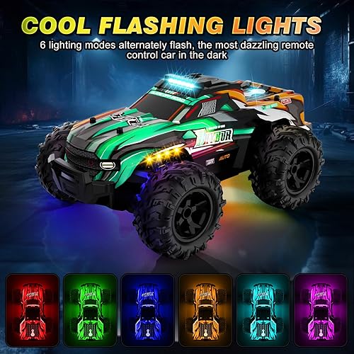 Miniatura 3 de BLUEJAY Auto a control remoto, 116 todo terreno de alta velocidad RC camión para niños, camión Monster RC recargable con luces LED geniales y