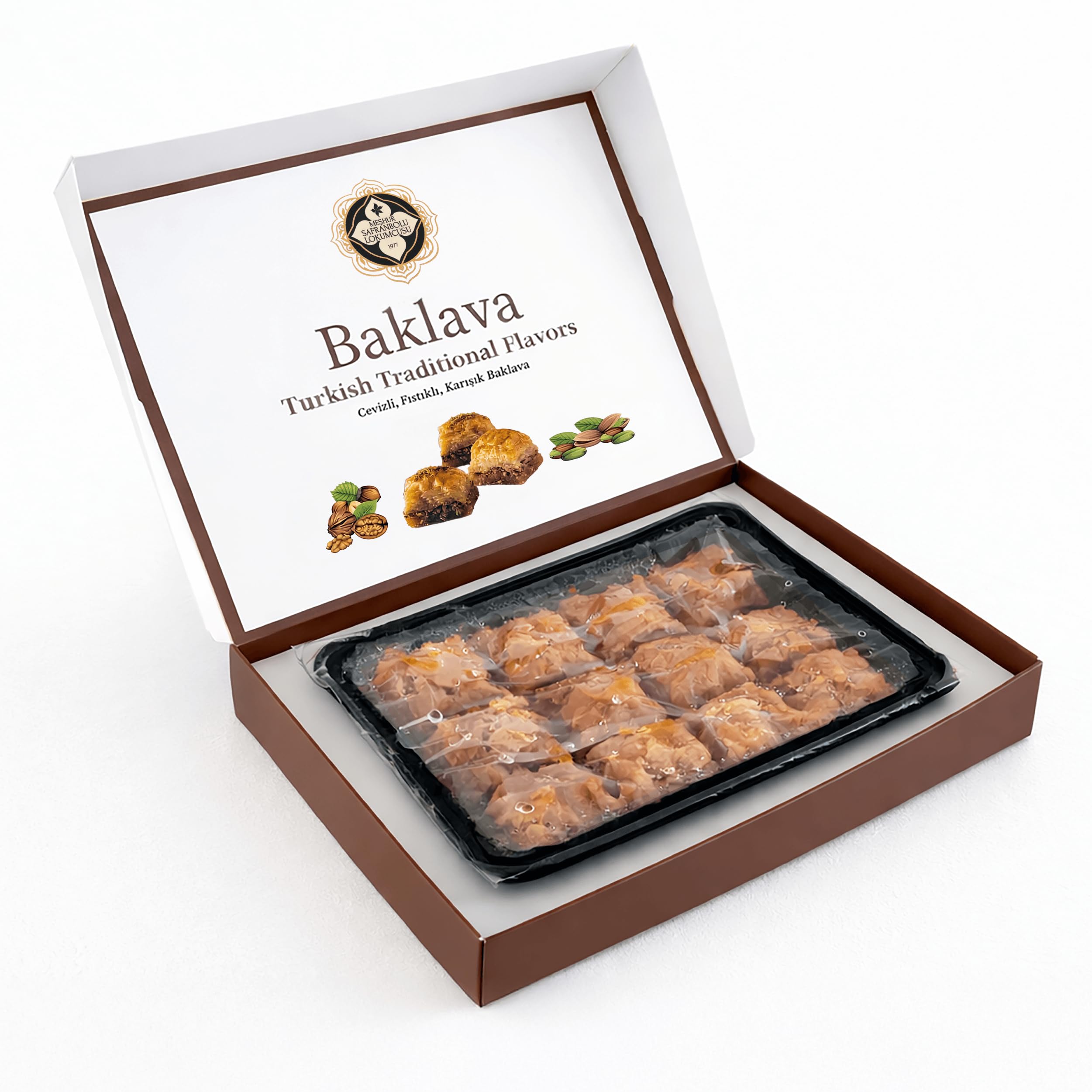 Meşhur Safranbolu Lokumcusu Baklava Turc Assorti 400 g (14,11 oz) – Mélange Noix & Pistache, Coffret Dessert Gourmet Halal
