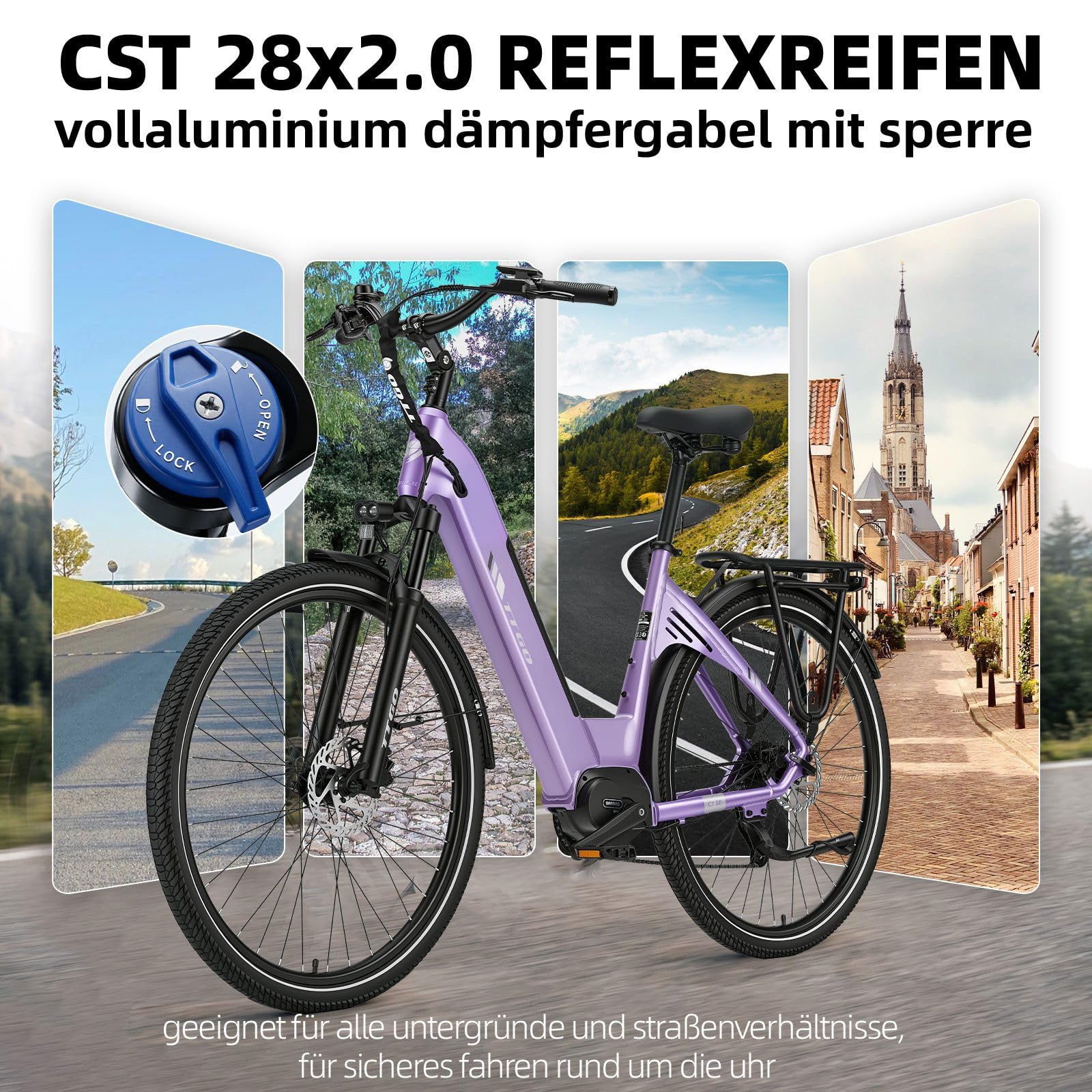 ttgo C7 SE E-Bike 28 Zoll für Damen und Herren, Elektrofahrrad mit 250W Mittelmotor, 36V 18Ah Akku, 9-Gang bis 25 km/h, 130–150 km Reichweite, Hydraulische Scheibenbremsen