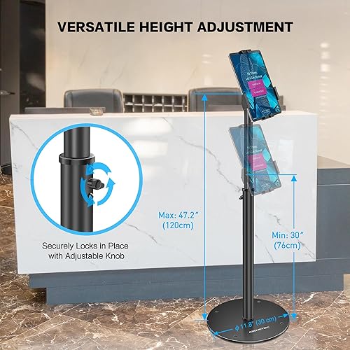 Miniatura 4 de AboveTEK Soporte de piso para quiosco para iPad  Soporte de piso para tableta POS ajustable en altura, soporte giratorio de 360 con bloqueo