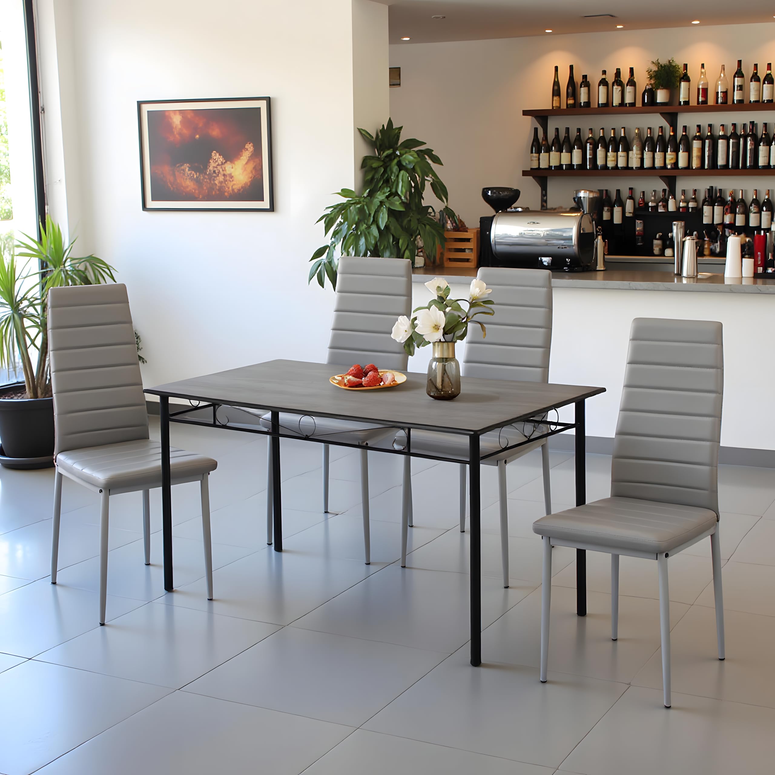 buybyroom Sillas de comedor juego de 6, Sillas de comedor modernas con respaldo alto, Silla de comedor tapizada para sala de estar, cocina, oficina, invitados, dormitorio, gris