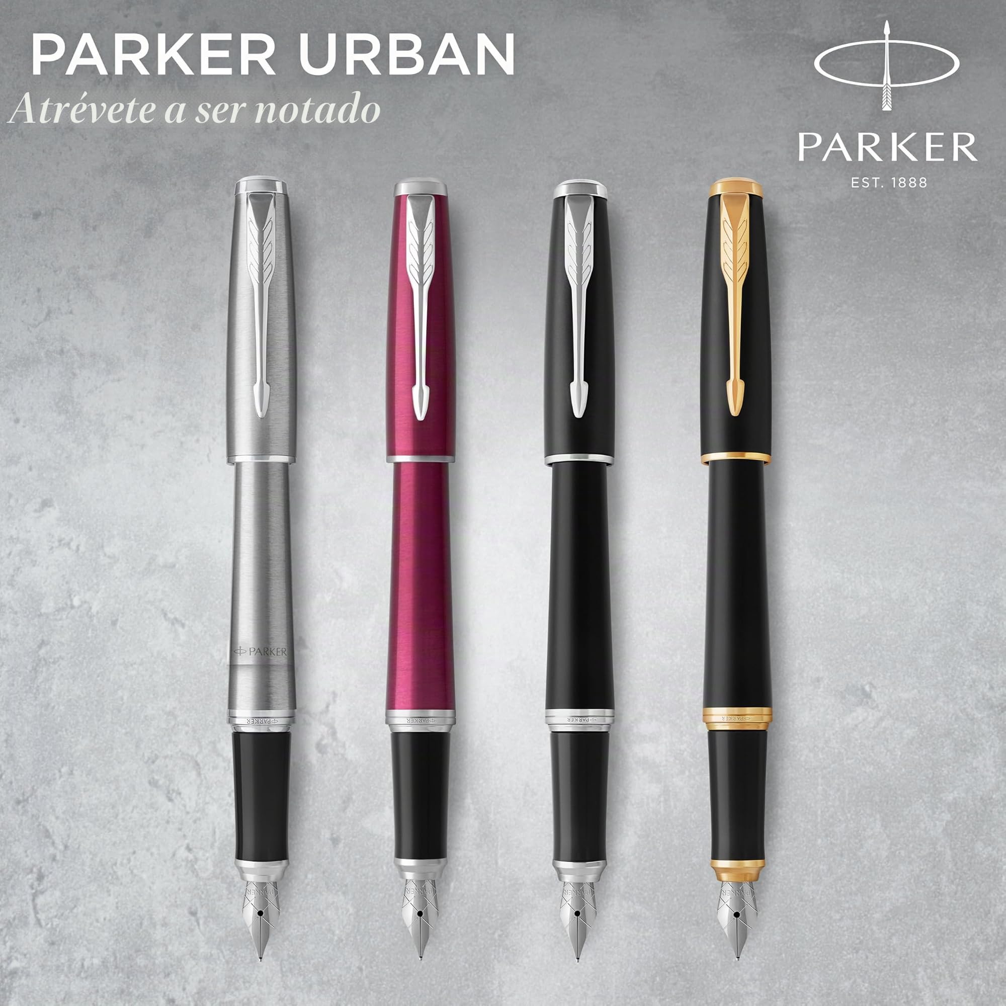 Parker Urban Pluma estilográfica | negro tenue de adorno dorado | plumín fino y recambio de tinta azul | en estuche de regalo