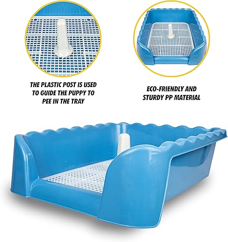 Miniatura 3 de Lutema Bandeja de orinal para perros de entrenamiento para interiores y exteriores, cajas de arena para cachorros pequeños y medianos (azul)