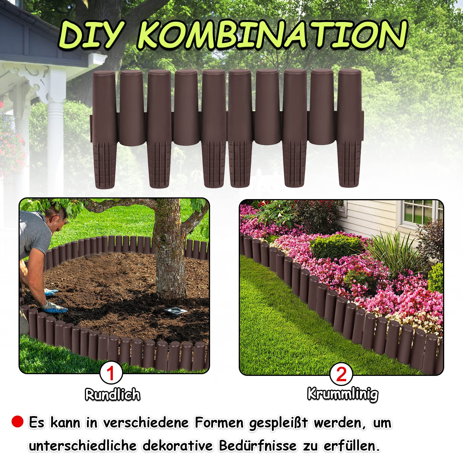 SUBTLETY 16,8m Bordatura del Prato con Effetto Legno 28x24x1cm Bordo per Aiuole in Plastica Bordi Decorativi di Falciatura Recinto di Delimitazione 60 Pezzi per Giardino Parterre (Antracite