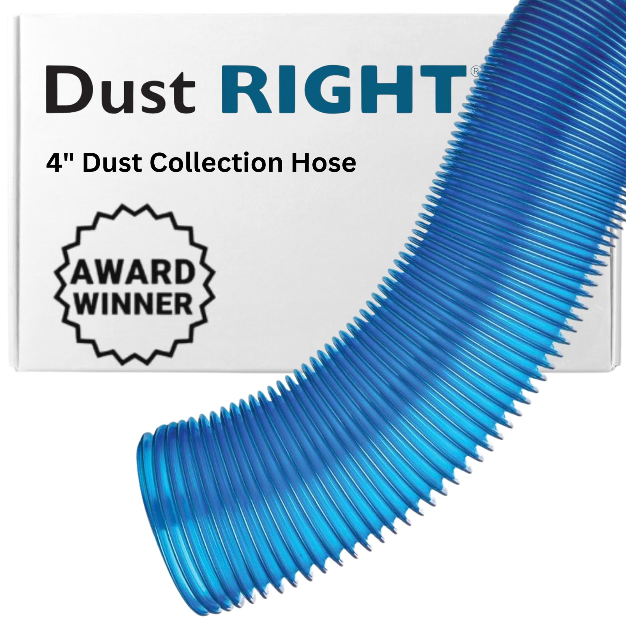 Dust Right 4" Dust Collection Hose - Expandable Hose - Polymer Dust Collectors for Woodworking Stretch up to 7X L - Translucent Blue Dust Collector Hose, 4' L Extends to 14' L