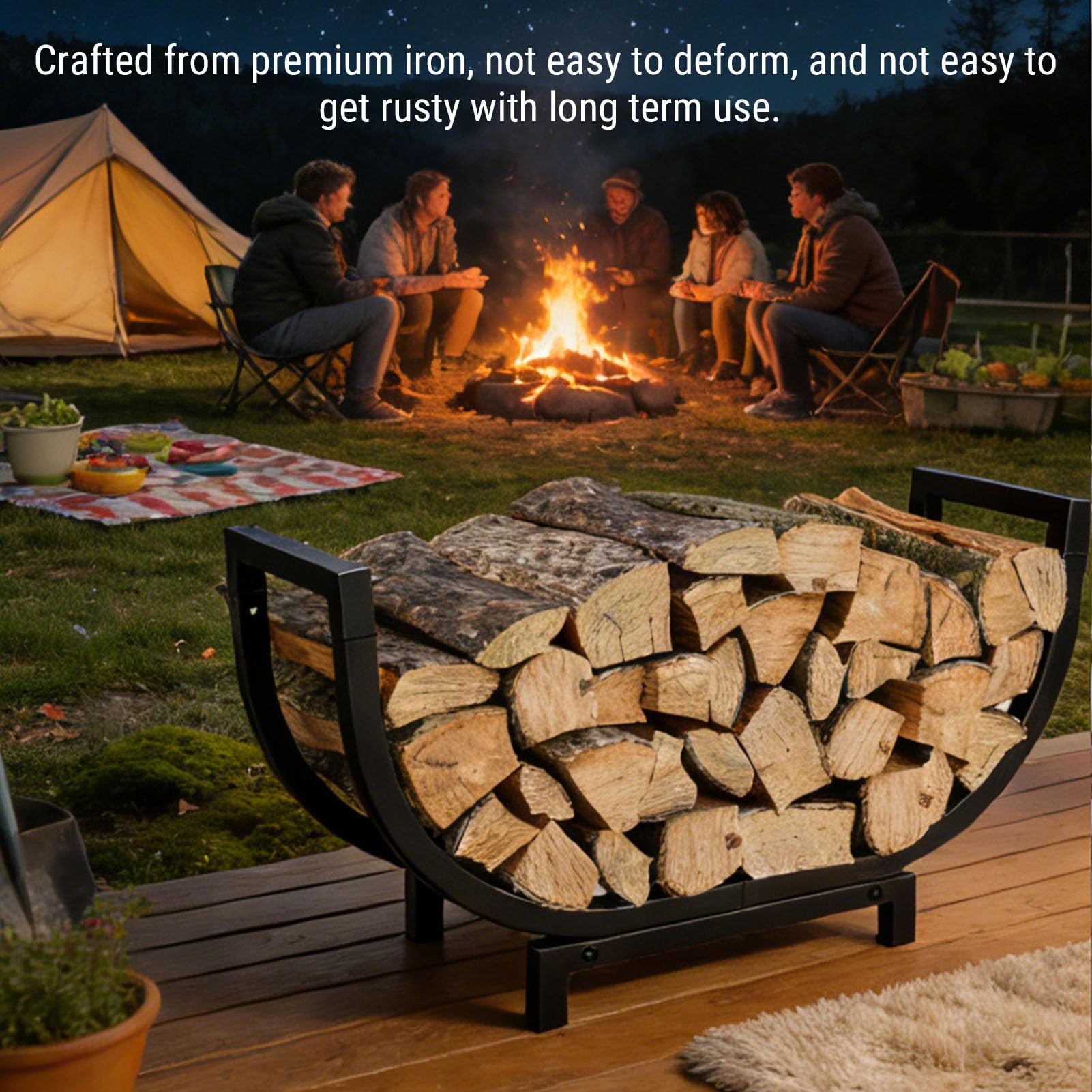 Ejoyous Portalegna da Ardere Portalegna in Ferro 25 X 14,17 Pollici Organizzatore di Stoccaggio Aperto Telaio Stabile Design Salvaspazio per Interni Ed Esterni Camino Focolare Patio Utenti