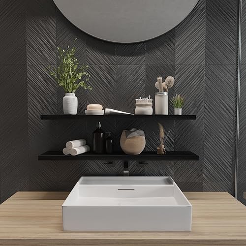 Miniatura 4 de SAUMONIERES Estantes flotantes de pared para dormitorio, baño, montados en la pared, madera maciza de 36 pulgadas de largo, juego de 2, estantes