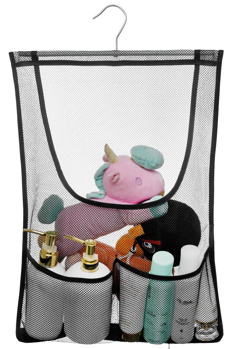 Jelier Hanging Bath Toy Storage Organizer Mesh Shower Caddy with Hanger Toy Storage Net Bag for Kids Bathroom