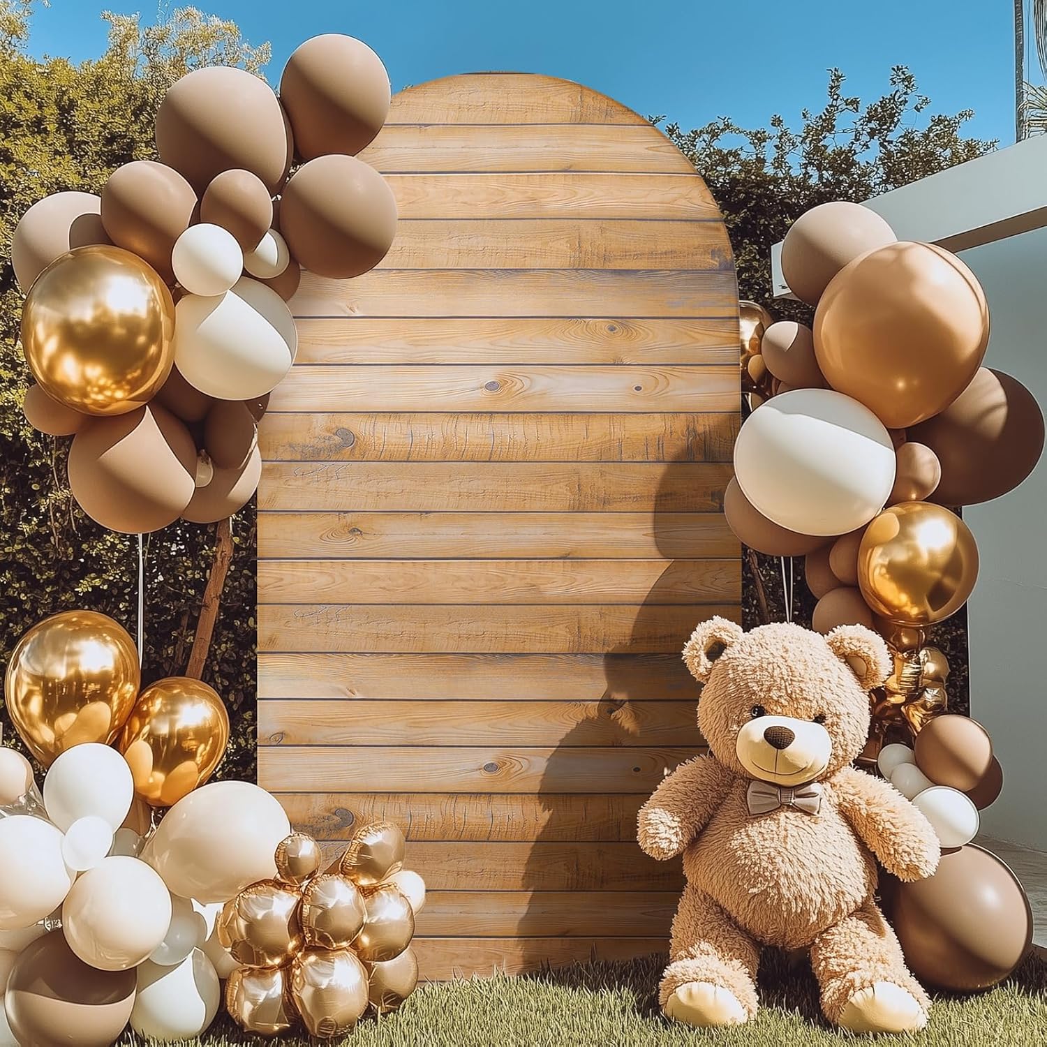 7.2FT Wooden Arch Backdrop Cover Spandex, Wrinkle Free Fitted Arch Background Cover Farmhouse Style, Vintage 2-Sided Round Top Chiara Arch Cover for Wedding Photography Birthday Baby Shower