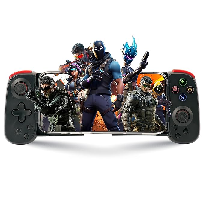 NITHO Wireless Mobile Gaming Controller for iOS & Android Phones, PC, Tablets, Switch Adjustable Size, Turbo, RGB LED lights, Gamepad for Cloud Gaming, PS Remote Play, Arcade MFI Games