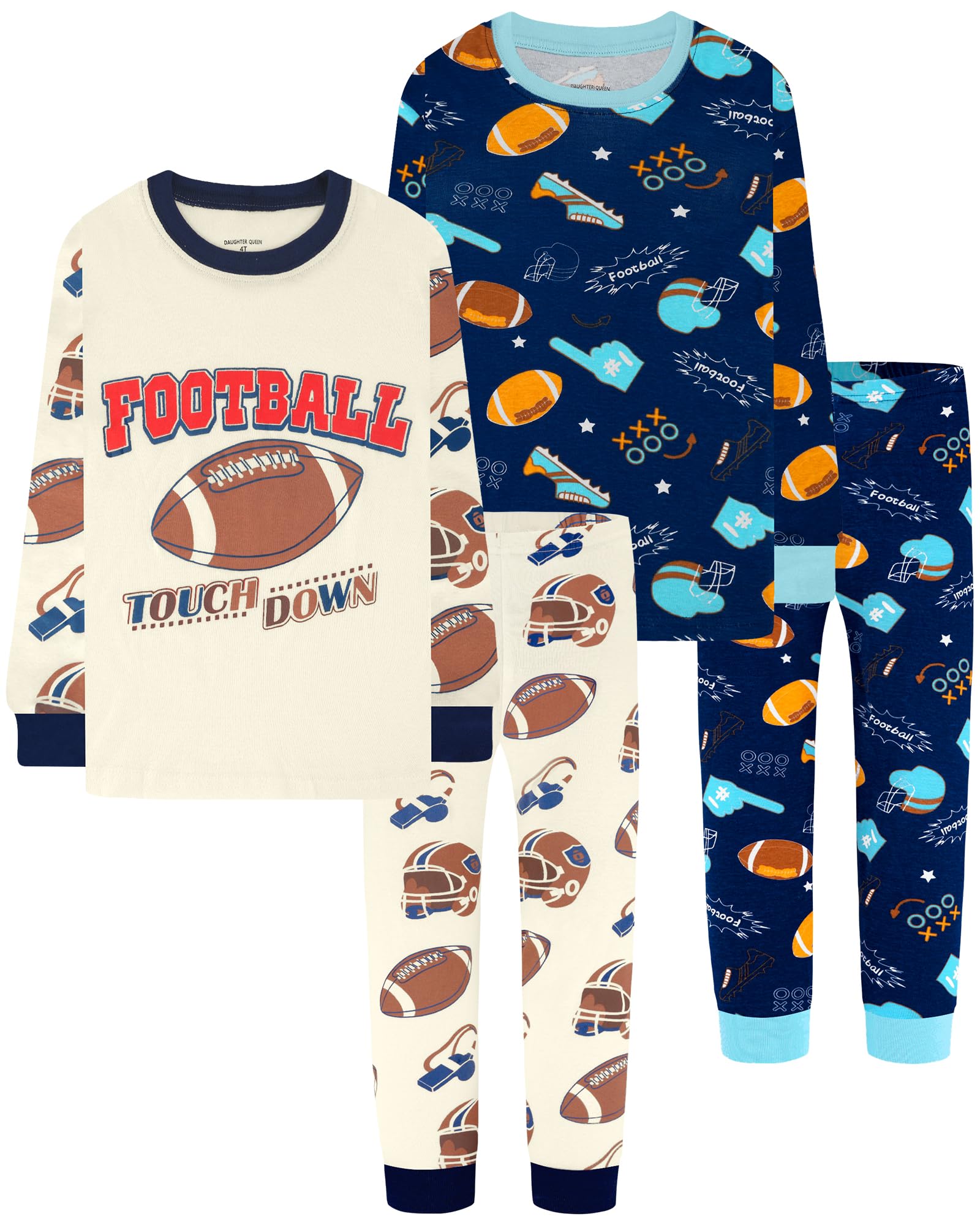 DAUGHTER QUEEN Boys Pajamas 4 Pieces Long Set 100% Cotton Sleepwear Size 18 Months-12 Years