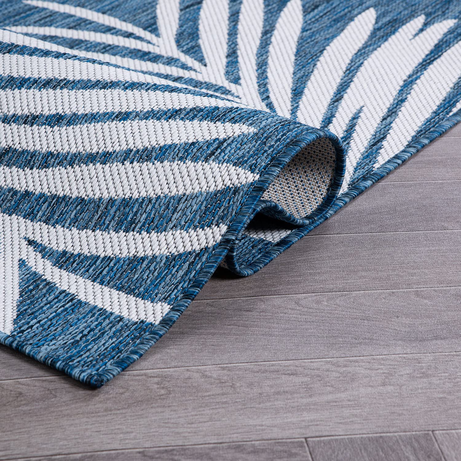 Rugshop Contemporary Palm Leaves Textured Flat Weave Easy Cleaning Outdoor Rugs for Deck,Patio,Backyard Indoor/Outdoor Area Rug 2' x 3' Navy