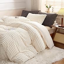 Sedefen Housse de Couette Peluche 240x260cm Blanc Crème Flanelle Furry Fuzzy Fur Hiver Chaude Duveteuse Parure de lit 2 Personnes Linge de lit avec Fermeture à Glissière + 2 Taie d'oreiller 65x65cm