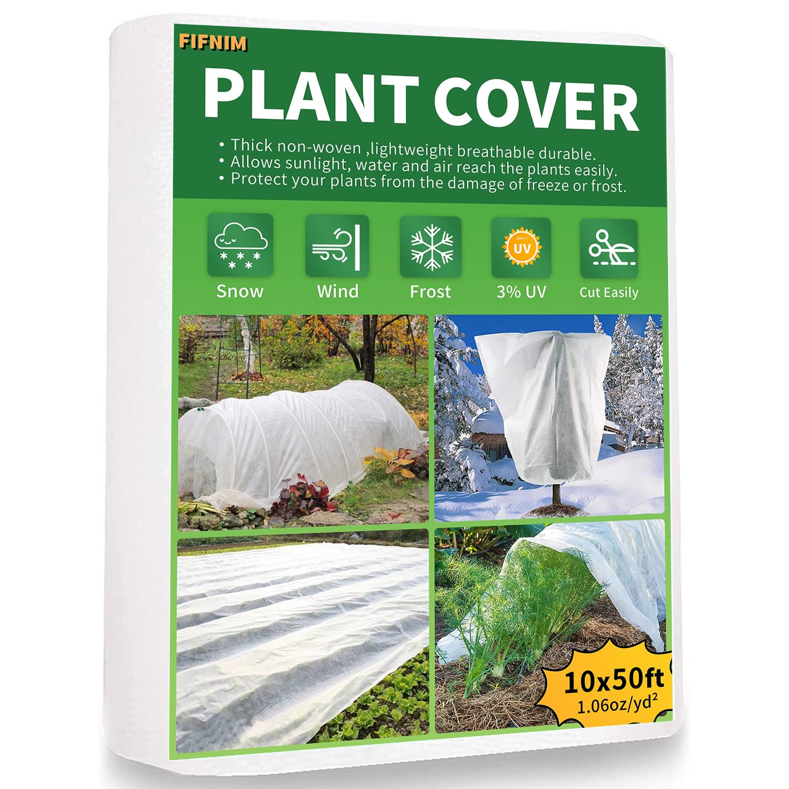 10x50FT Plant Cover Freeze Protection 1.06 oz/yd² Winter Floating Row Covers for Garden Raised Bed Reusable Frost Cloth Blanket for Vegetables/Tree/Flower/Fruit Outdoor Plants