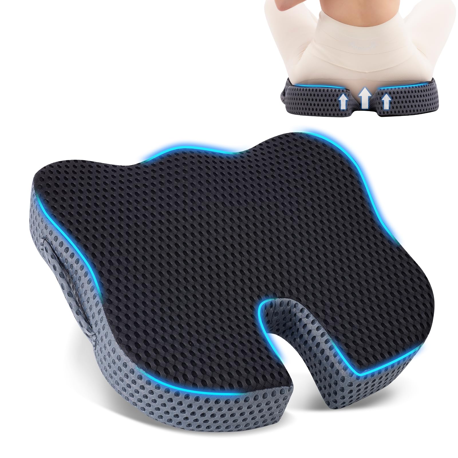 QUTOOL Seat Cushions, Large Memory Foam Office Chair Cushion Comfortable Seat Cushion for Long Sitting Chair Cushions for Office,Gaming Chair, Home & Wheelchair, Breathable CoverοΌLarge,ThickοΌ