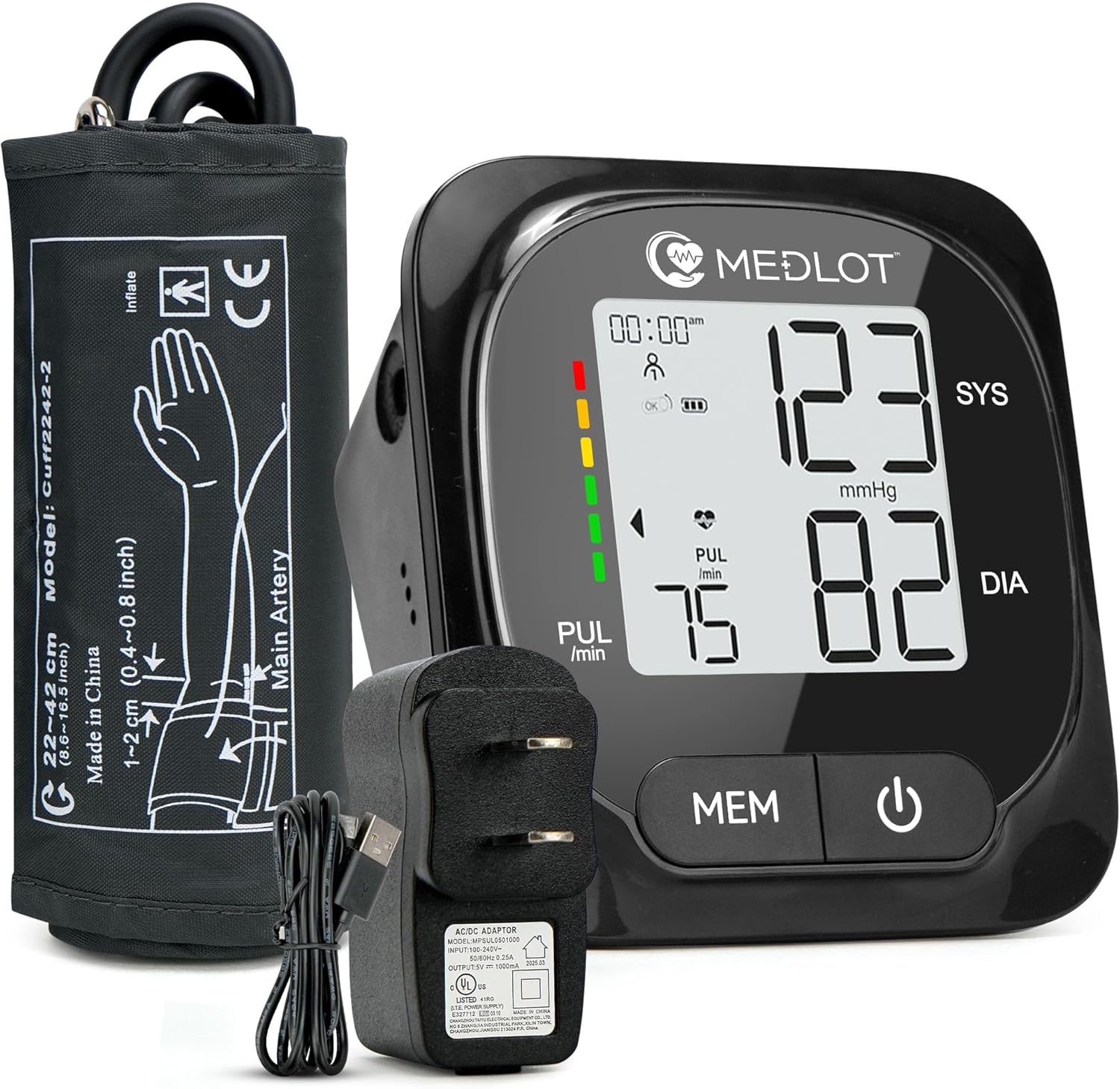 Upper Arm Blood Pressure Monitor for Home Use, BP Cuff Automatic with D-Ring Adult Size 8.6”-16.5”, Digital BP Machine with Type C Adapter Carrying Case, 2 x 150 Reading Memory for Senoir