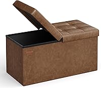 SONGMICS MAZIE 30-Inch Storage Ottoman Bench - Folding Footstool 660lb Capacity Synthetic Leather Coffee Brown ULSF045K01