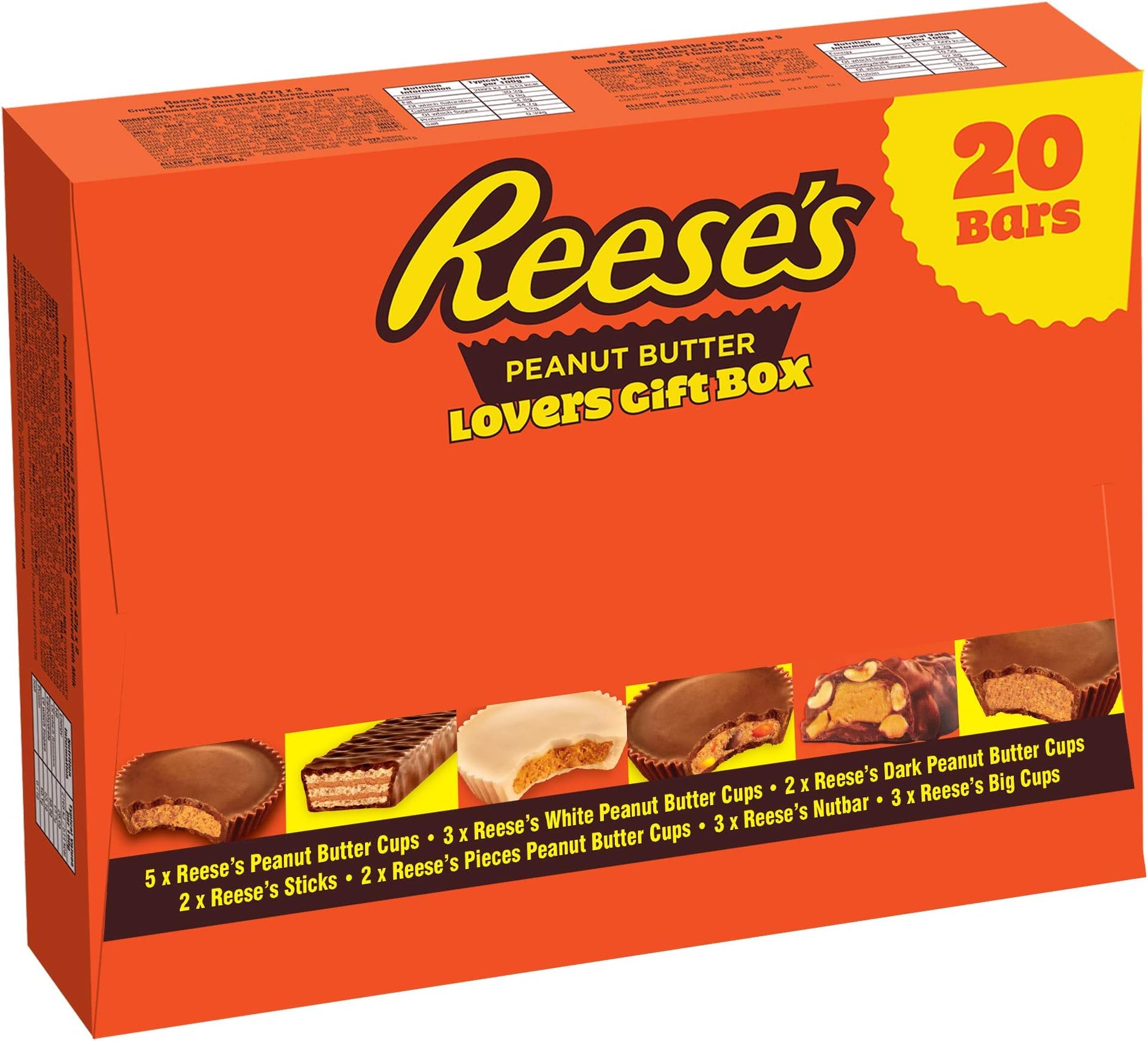 Reese's Peanut Butter Lovers 20 Bar gift Box, Milk Chocolate Flavour Bars, 848 g