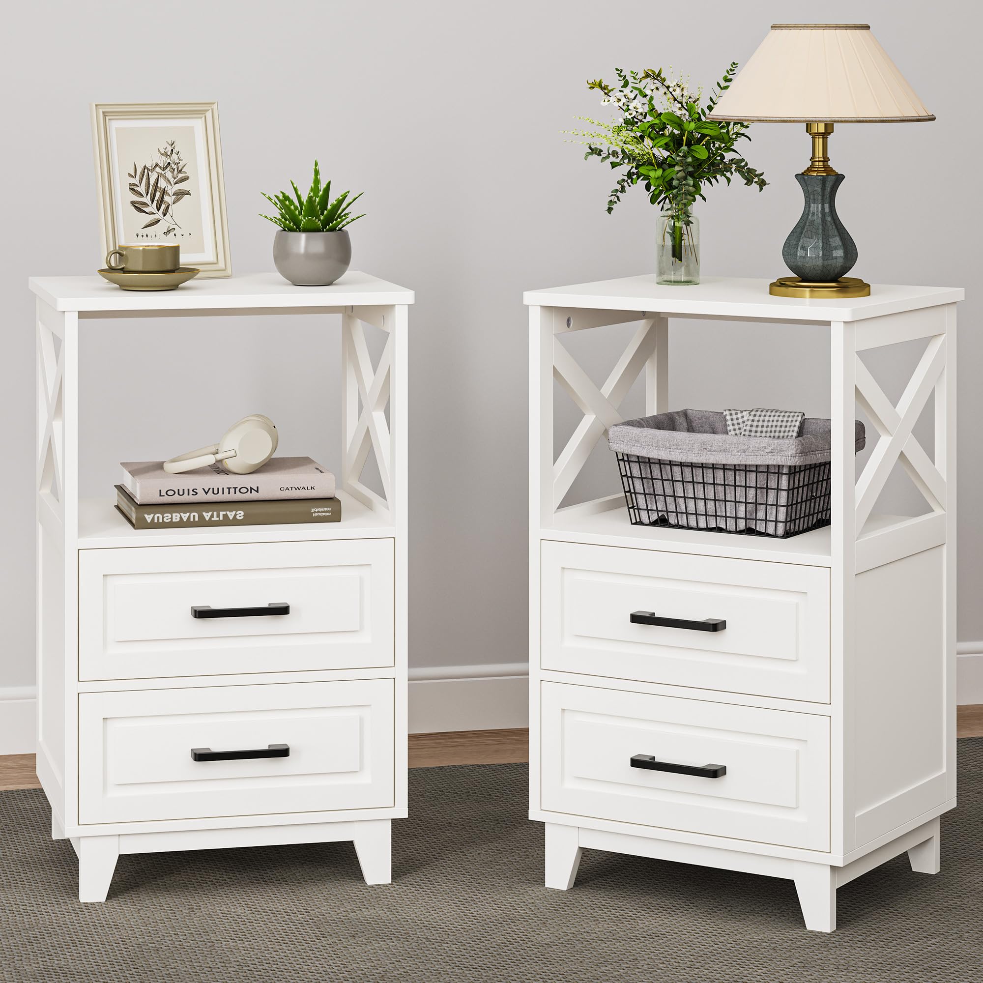 Amazon.com: RoyalCraft Tall Nightstand Set of 2, White Side Table with ...