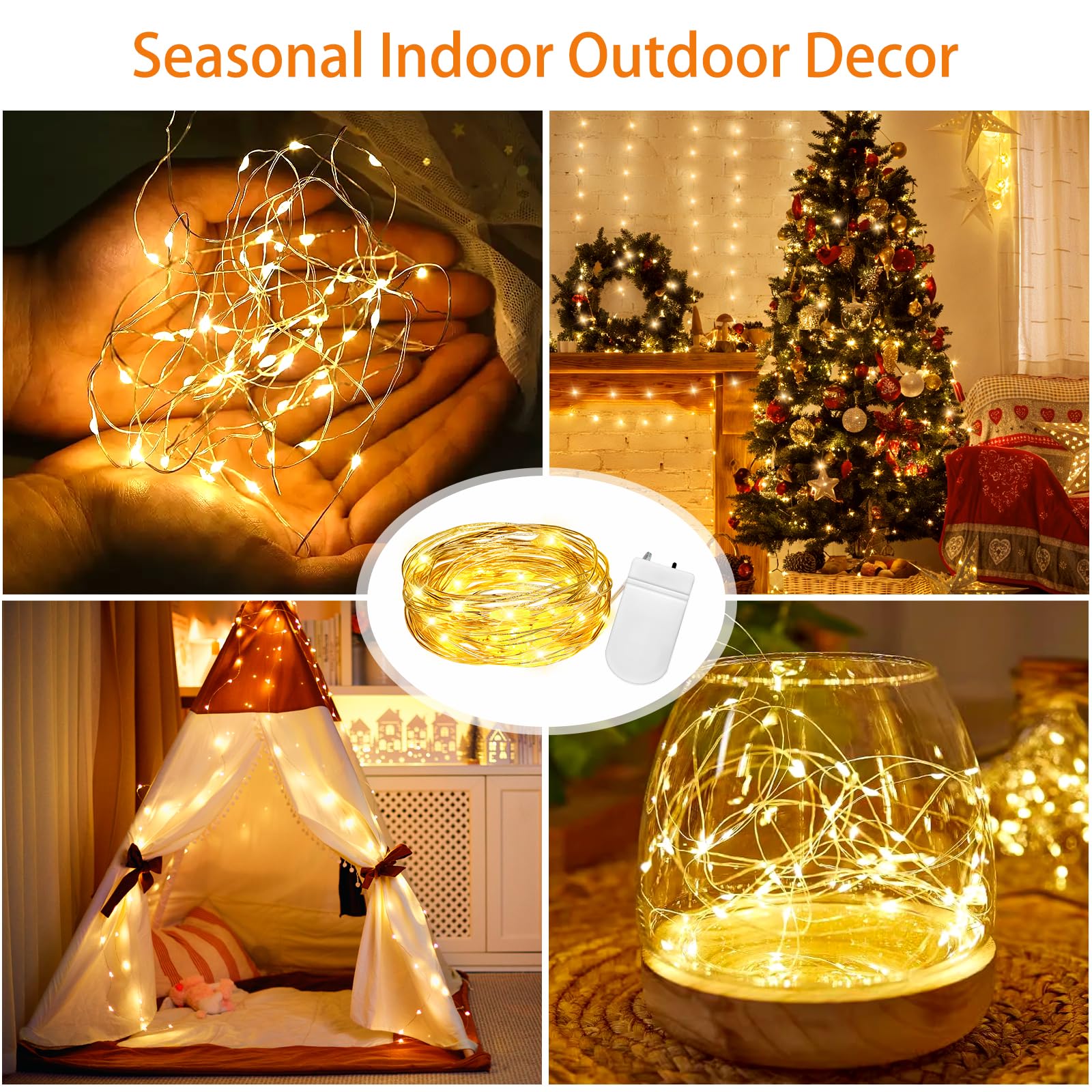 32 luces LED de 3 m, 30 luces LED, funciona con pilas, impermeable, alambre de cobre, mini luces de luciérnaga y luna estrellada para tarros, regalos de bricolaje, boda, fiesta, dormitorio, patio,
