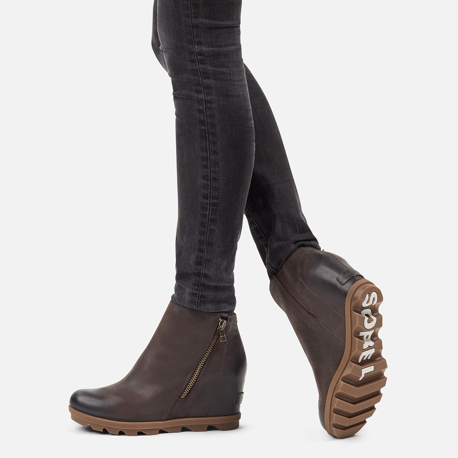 Sorel Women's Joan of Arctic Wedge II Zip Bootie - Light Rain - Waterproof - Blackened Brown - Size 9.5