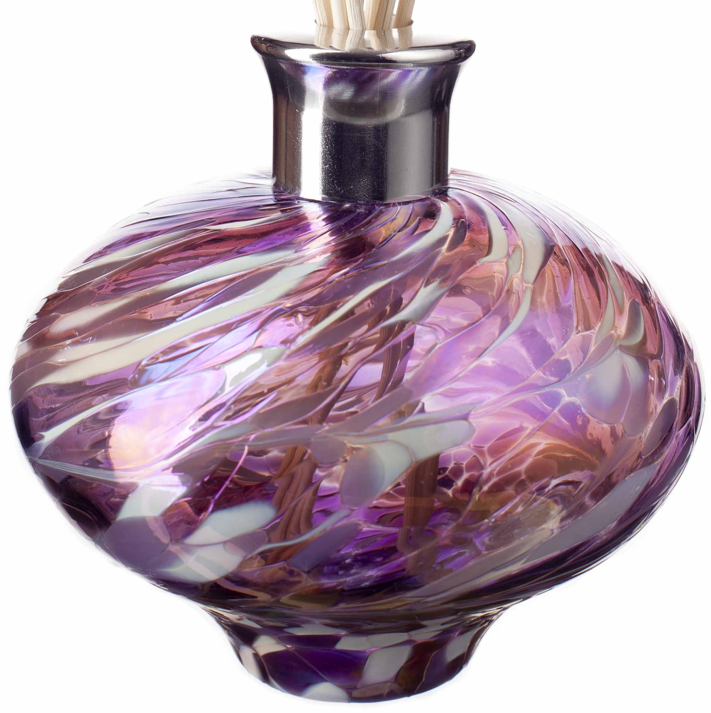Amelia Art Glass White, Pink And Violet Reed Diffuser Oval In White, Pink & Violet