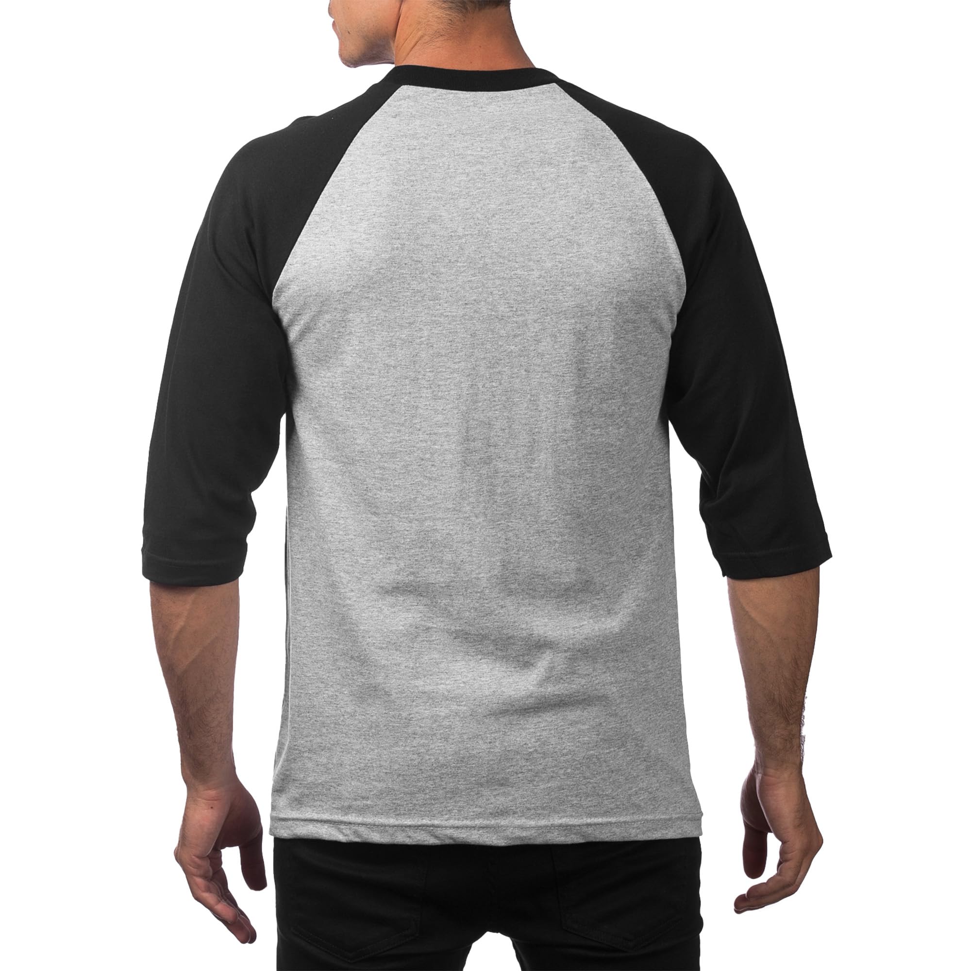 Pro Club Men's 3/4 Sleeve Crew Neck Baseball T-Shirt, Heather Gray/Black, 2X-Large