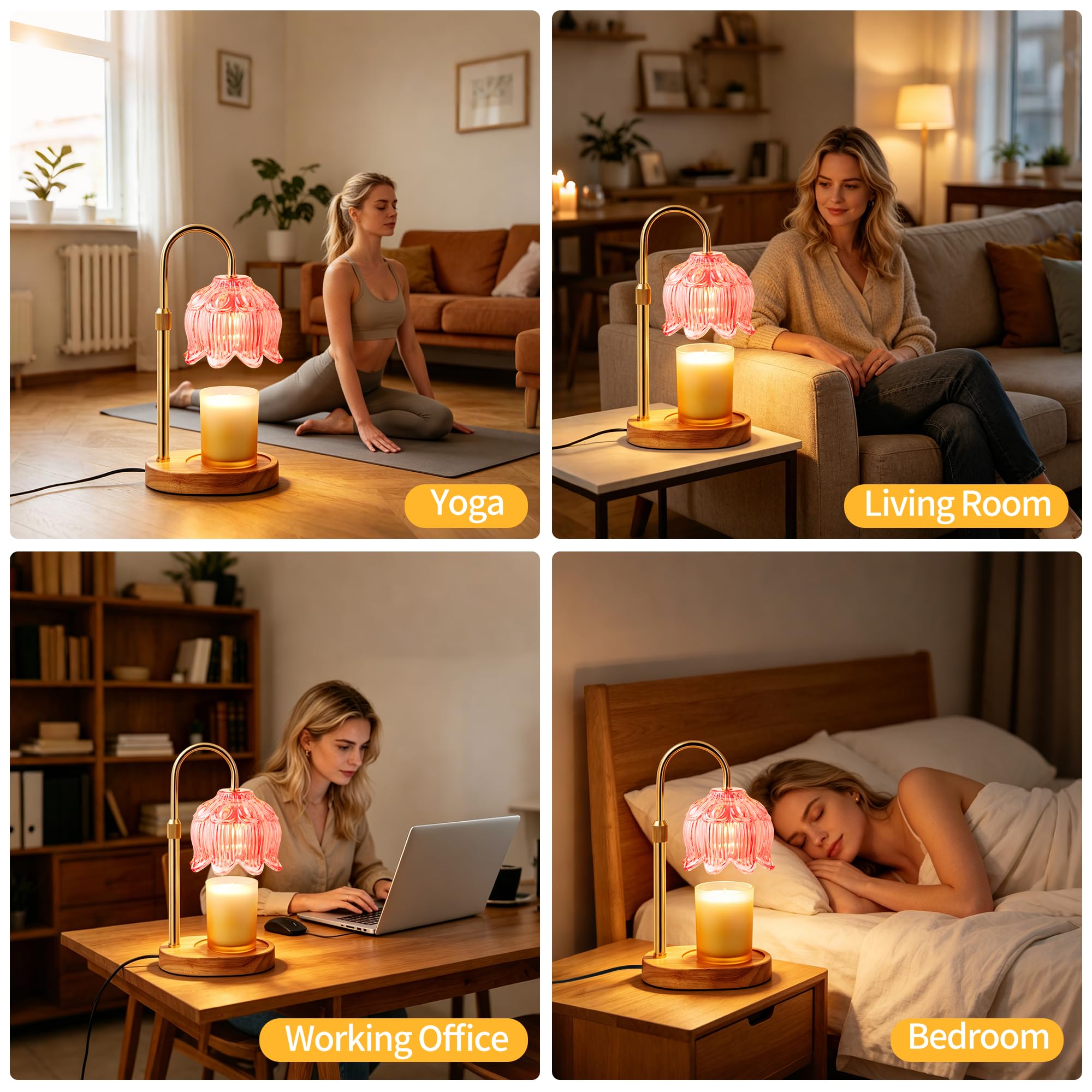 Lampada riscaldante candela con timer dimmerabile, scalda-candela elettrico, lampada vintage fiore loto, fiore rosa