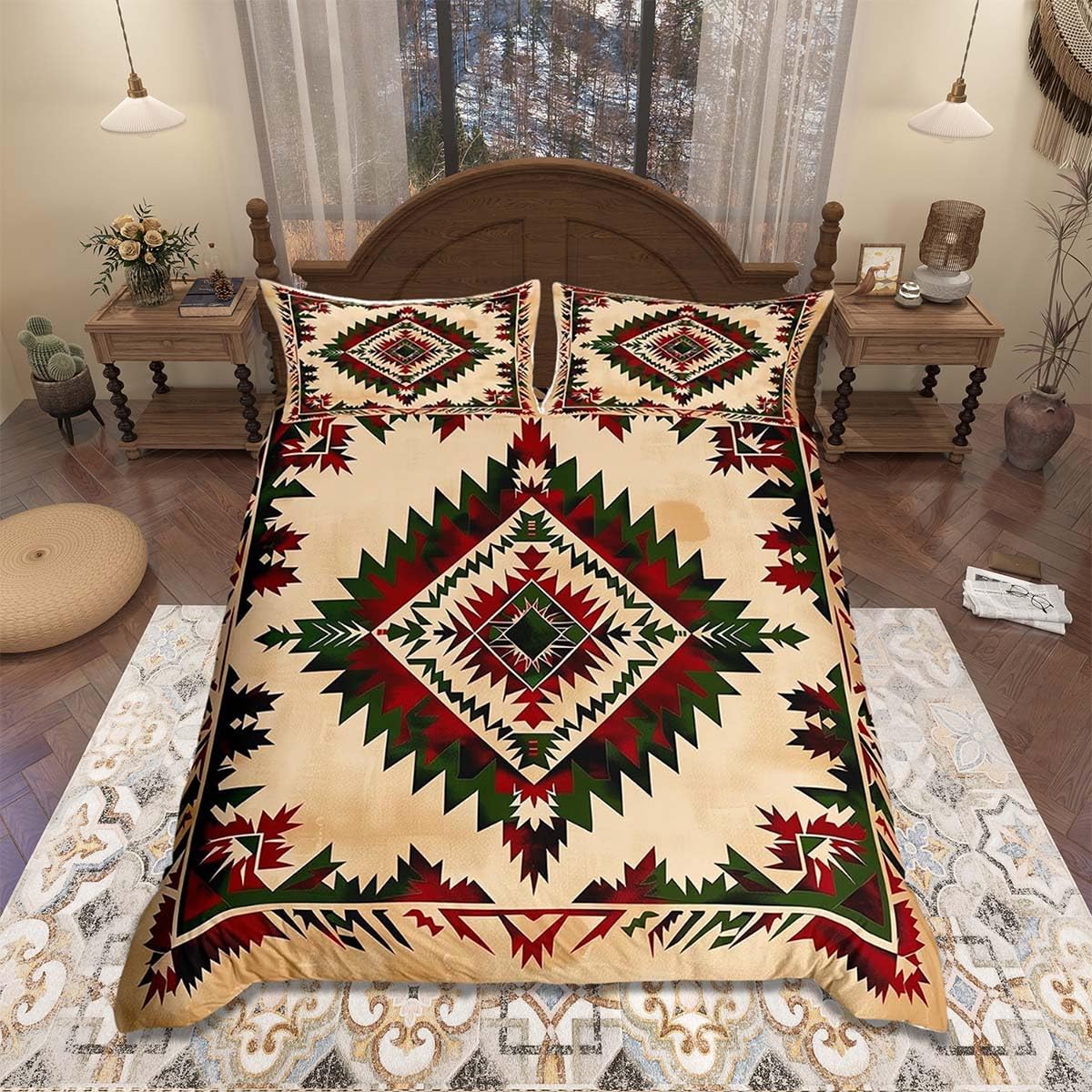 Homemissing Aztec Western Southwest Native Duvet Cover Set Single Size For Kids Boys Girls Tribal Ethnic Bedding Set Bohemian Style Duvet Cover with 1 Pillowcase Geometric Bedding — image 1