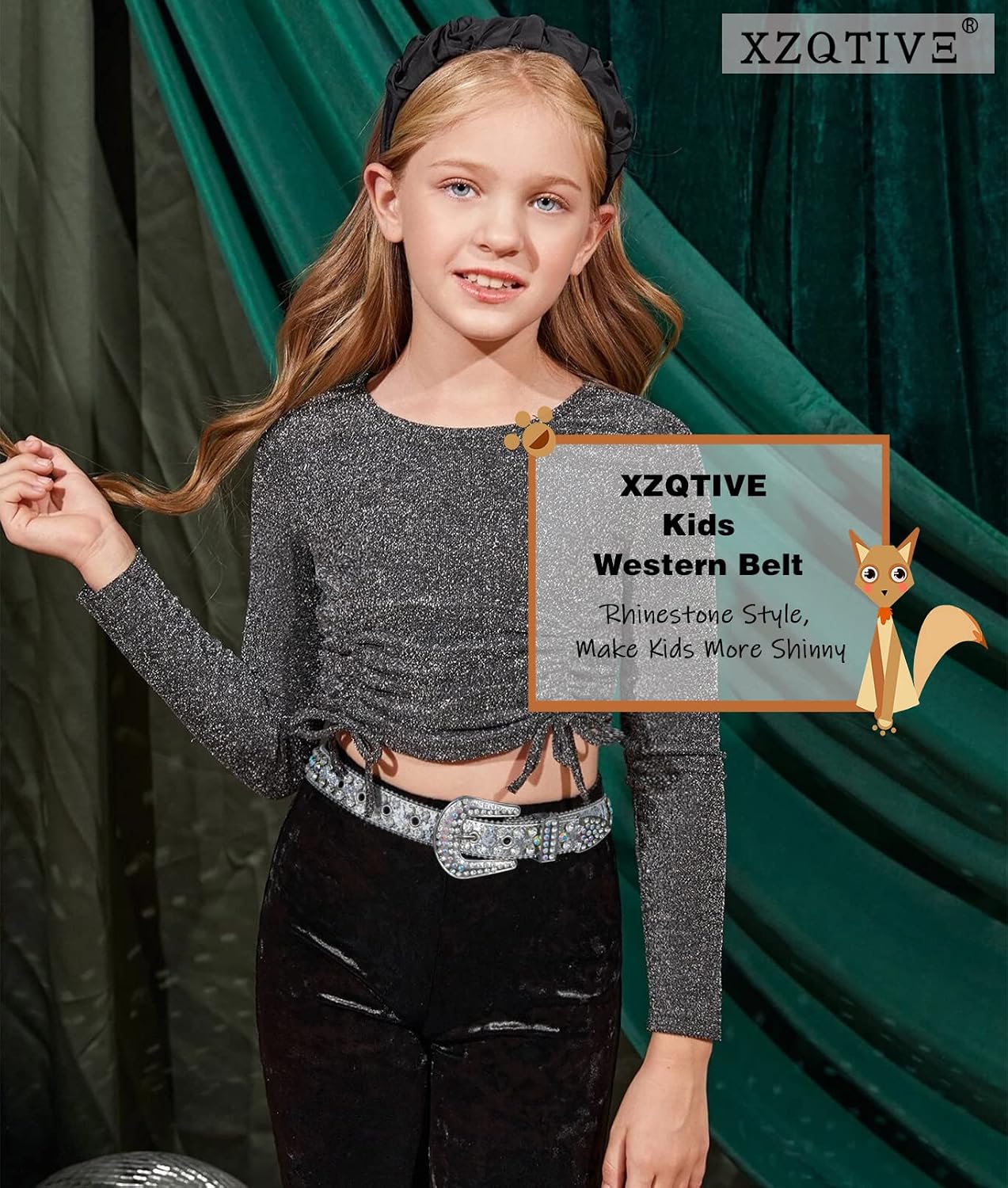 XZQTIVE Kid Rhinestone Belt for Boys and Girls, Western Cowboy Cowgirl Children's Belt with Diamond Crystal Embellishment
