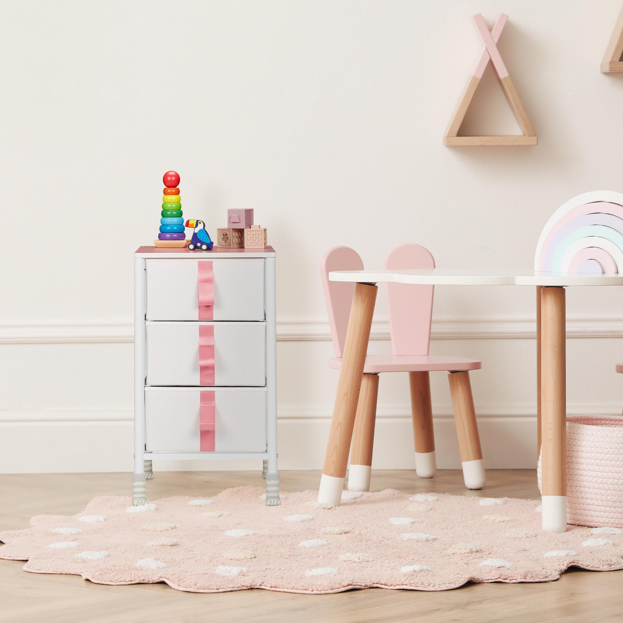 Relaxdays Cassettiera per Bambini, per la Cameretta, 3 Cassetti Porta Giochi o Vestiti, HLP: 61,5x36x40,5cm, Bianco Rosa