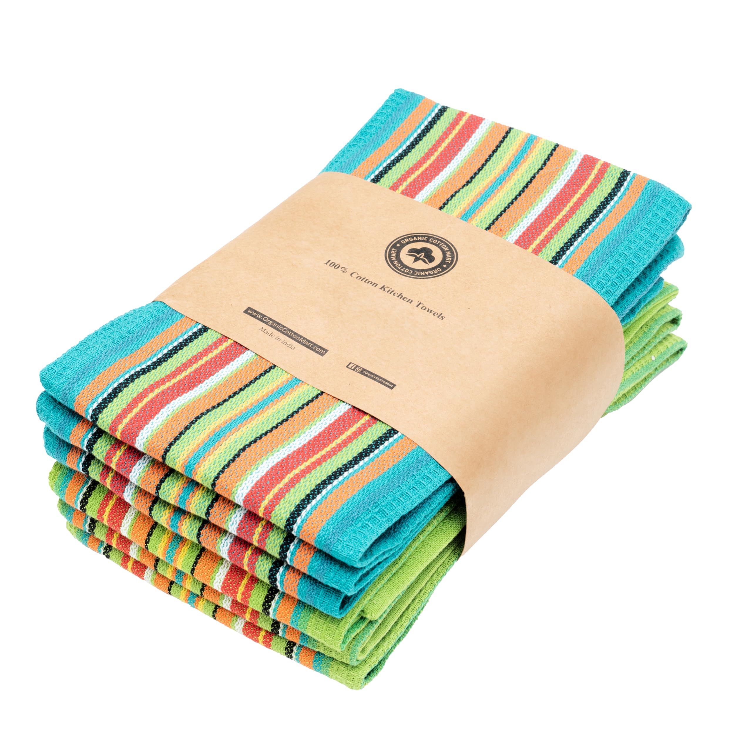 Paños de cocina a rayas de salsa – 100 % algodón, paquete de 6, 28 x 16 pulgadas, reutilizables, lavables, paños de cocina festivos coloridos – Toallas de cocina absorbentes y sin pelusa multicolor a