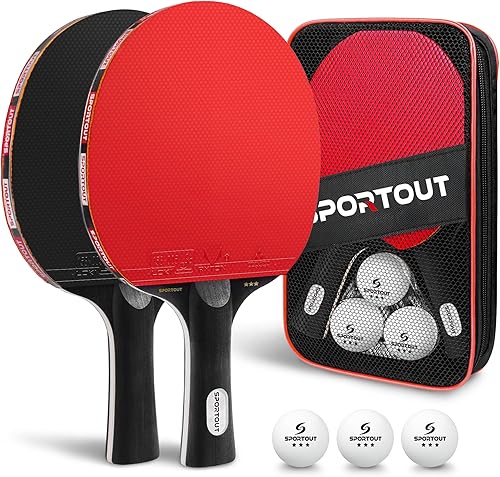 Sportout Juegos de palas de ping pong, remo portátil de tenis de mesa con pelotas, estuche de almacenamiento de primera calidad, raqueta de tenis de