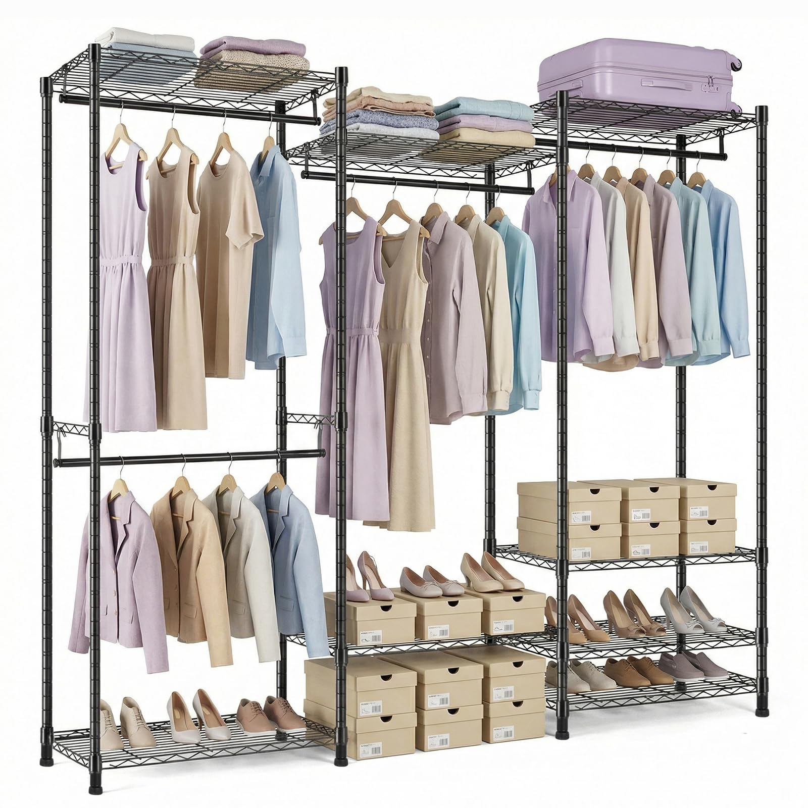 Dressing chambre grand organisateur de vêtements avec armoire ouverte robuste à tringles
