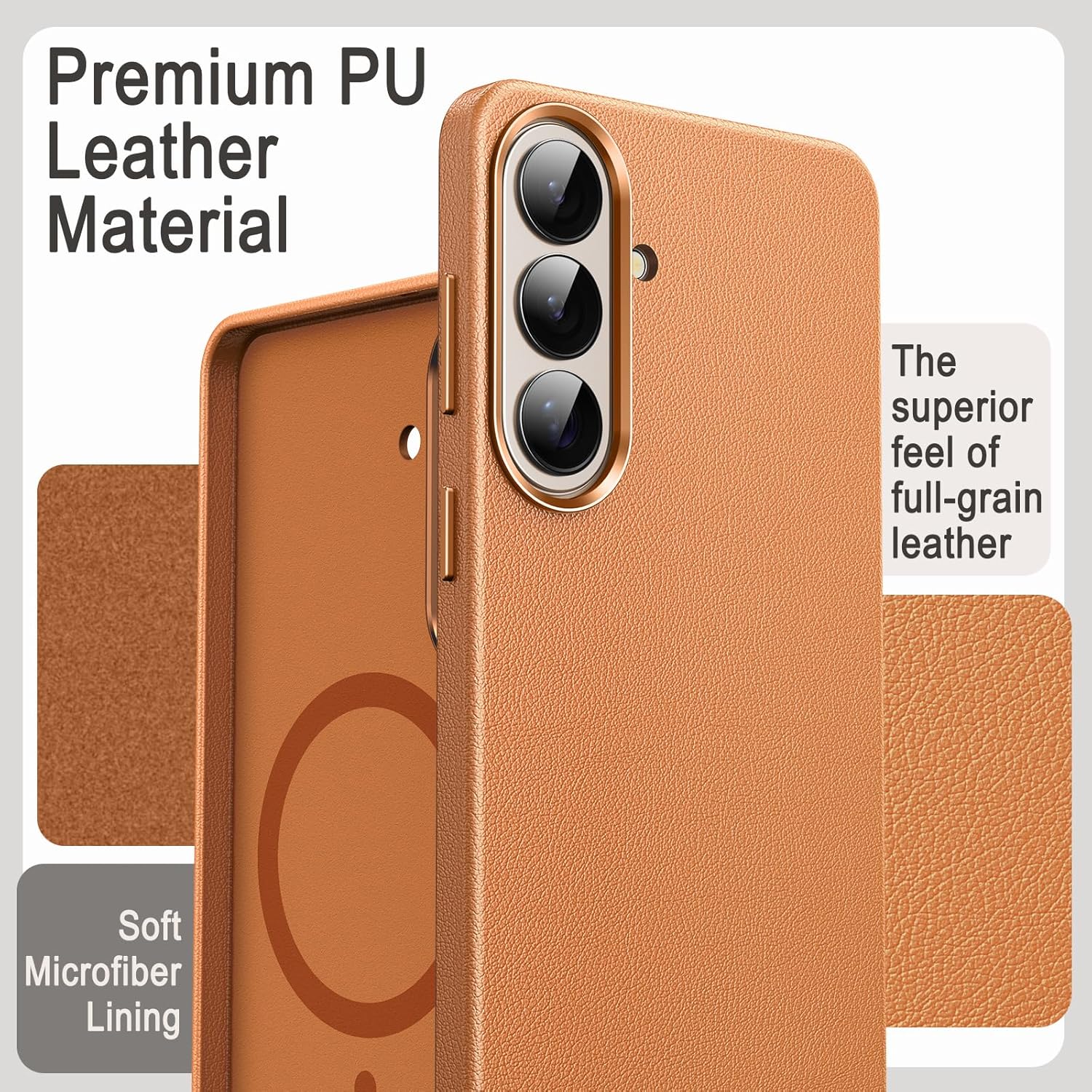 JETech Leather Case for Samsung Galaxy S26, Compatible with MagSafe, Anti-Slip Grip Phone Cover with Metal Button, Soft Microfiber Lining (Brown)