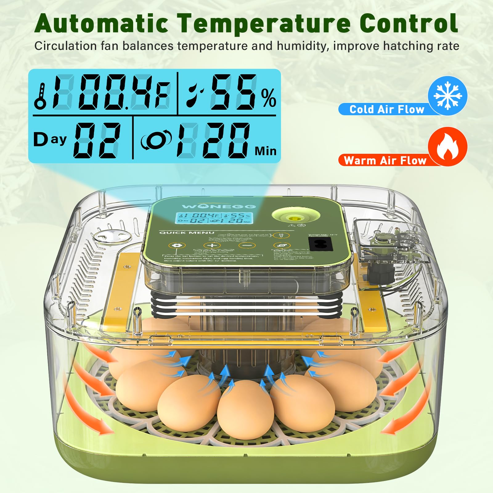 Rsaoty 12 Huevos Incubadora Huevos Gallina, Incubadora de Huevos, Incubadora Automatica Huevos, Control de Temperatura y Humedad, Visualización de 360° para Huevos de Pollo, Pato y Codorniz