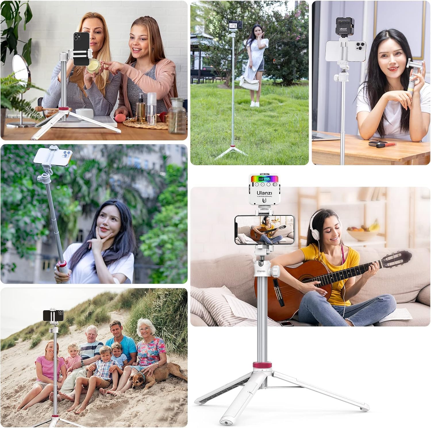 ULANZI MT-44 Statyw do aparatu/telefonu komórkowego, 147 cm, 2 w 1, kijek do selfie z pilotem zdalnego sterowania, głowica kulowa 360°, uchwyt na telefon z zimną stopką (Cold Shoe), gwint 1/4