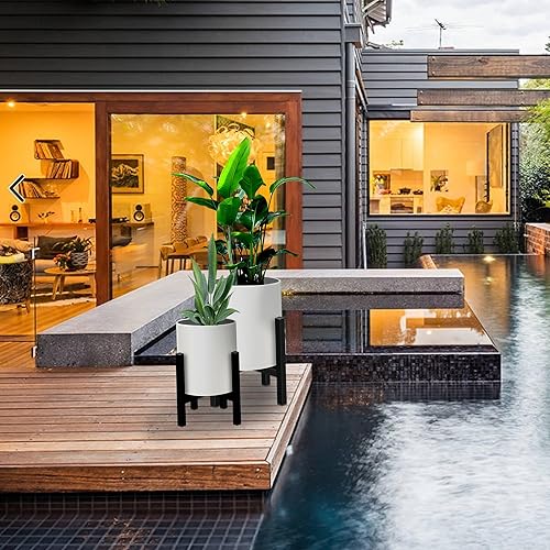 Miniatura 9 de Juego de 2 macetas con soportes, macetas de mediados de siglo para plantas de interior, macetas decorativas modernas para balcón, oficina, sala de