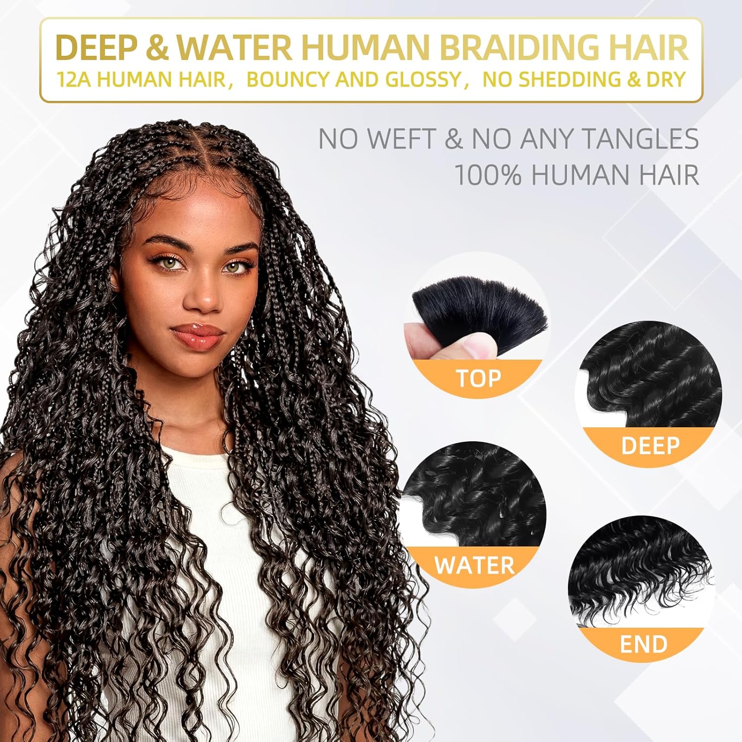 Human Braiding Hair for Boho Braids 100g 16 Inch Deep Wave Bulk Human Hair 100% Unprocessed 12A Brazilian Virgin Boho Hair for Braiding Knotless 2 Bundles/Pack Natural Color