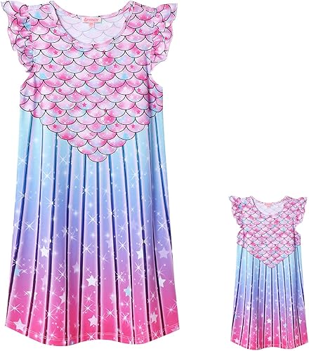 Camisón a juego para niñas y muñecas de 18 pulgadas, pijama de unicornio